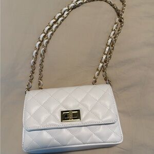 Italian Leather - Elegant White Quilted Chain Bag